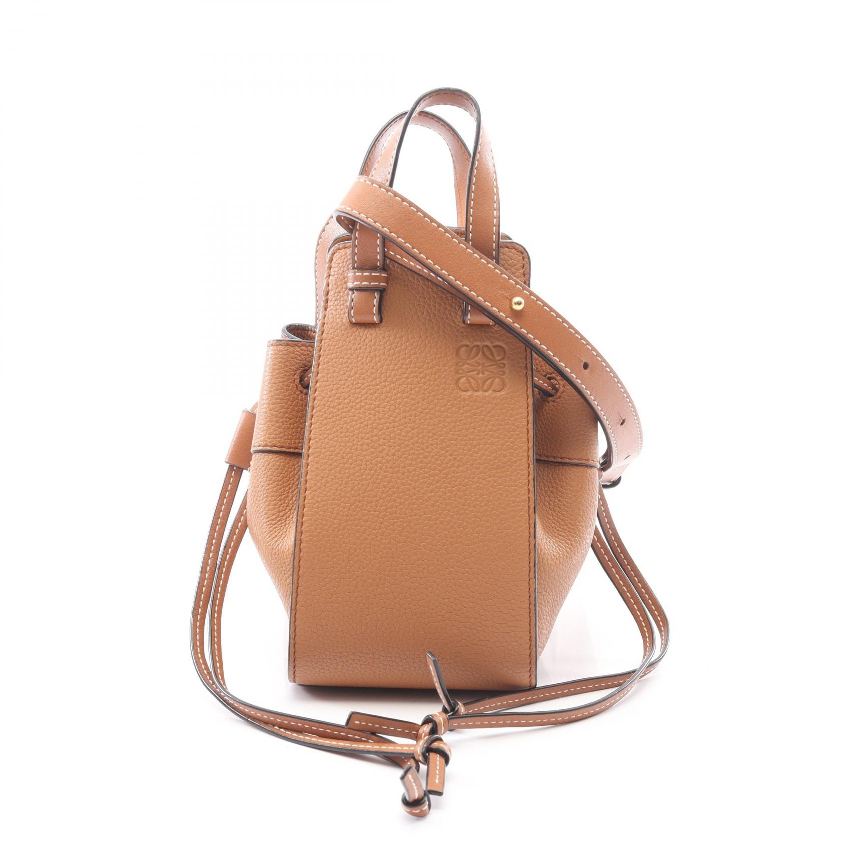 ロエベ LOEWE ハンモック ドローストリングバッグ ミニ 2WAY ハンドバッグ バッグ レザー レディース ブラウン系 【中古】