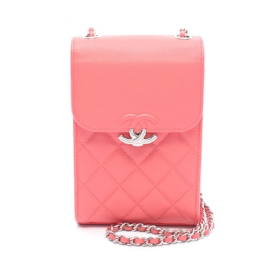 シャネル CHANEL ハーフココマーク マトラッセ フォンケース ショルダーバッグ バッグ カーフ(牛革) レディース レッド系 【中古】