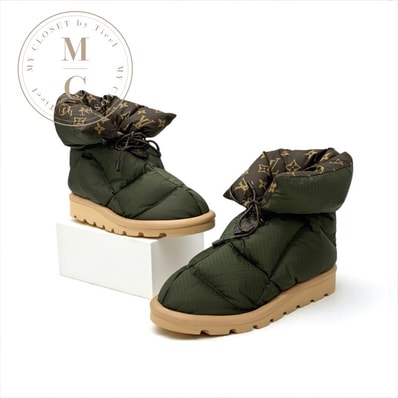 ルイヴィトン LOUIS VUITTON ピローライン モノグラム ブーツ ショートブーツ 靴 シューズ ナイロン カーキ ブラウン アンクルブーツ