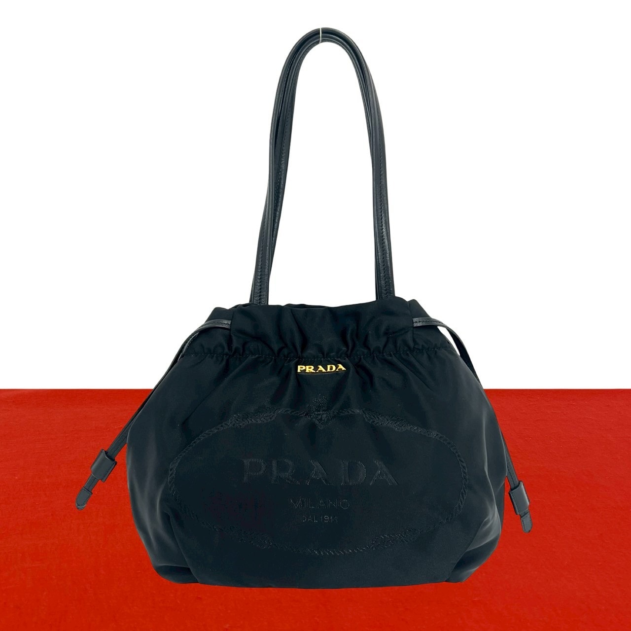 PRADA プラダ ロゴ 金具 ナイロン レザー ショルダーバッグ ブラック
58817