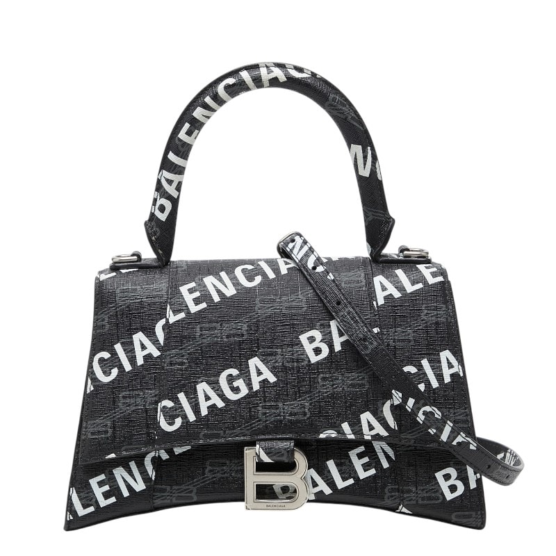 バレンシアガ BBモノグラム アワーグラスXS ハンドバッグ ショルダーバッグ 2WAY ブラック PVC レザー レディース BALENCIAGA 【中古】