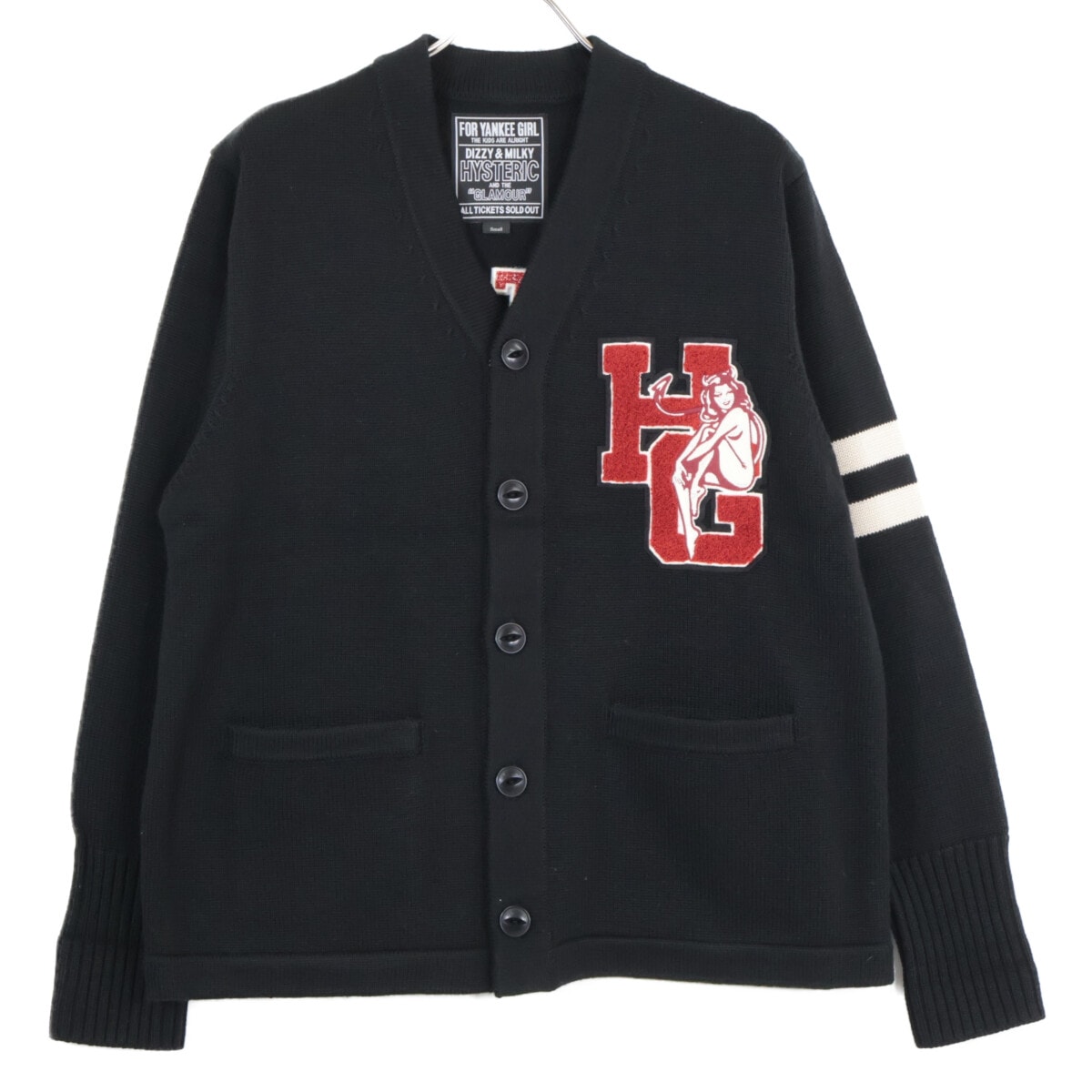 ヒステリックグラマー ﾌﾞﾗｯｸ 24AW SEE NO EVIL刺繍 ﾚﾀｰﾄﾞｶｰﾃﾞｨｶﾞﾝ S