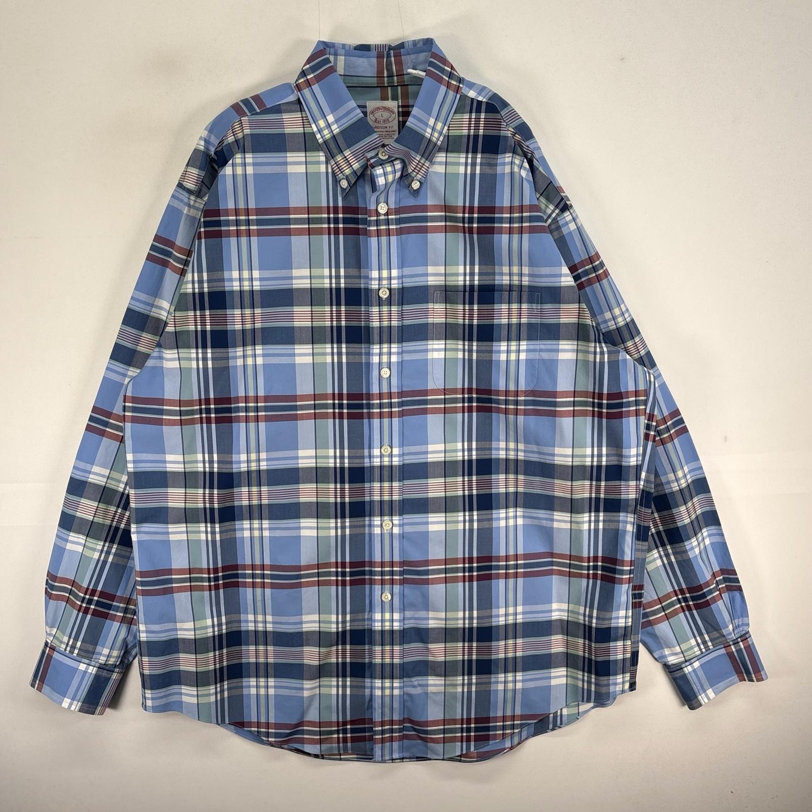 古着 ブルックスブラザーズ Brooks Brothers 長袖シャツ チェック MADISON 胸ポケ L  ブルー系 マルチカラー メンズ