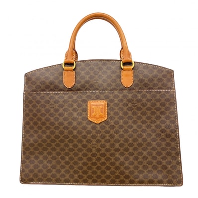 【6cc3240-k】セリーヌ トートバッグ マカダム PVC ブラウン ゴールド金具【中古】レディース