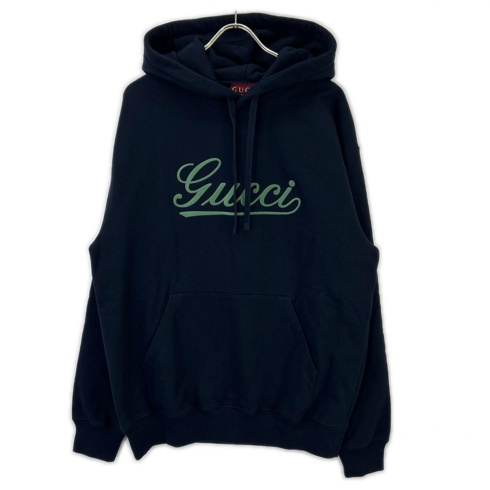 グッチ ネイビー 788771 スクリプトロゴ スウェットフーディ L