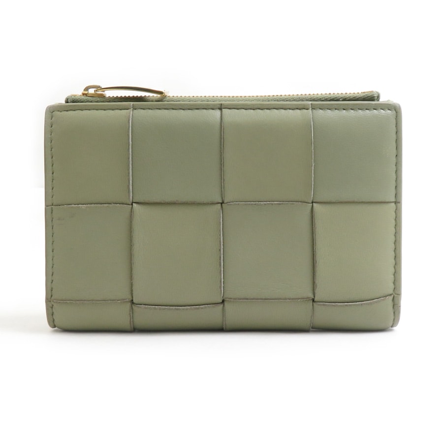 ボッテガヴェネタ BOTTEGAVENETA 二つ折り財布 レザー グリーン系 レディース【中古】 r10926g