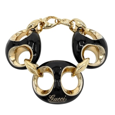 GUCCI グッチ ブレスレット マリーナ チェーン アクセサリー 小物 メンズ レディース Lサイズ 838126 ブラック 黒 ゴールド ユニセックス 約129.1g 美品【中古品】