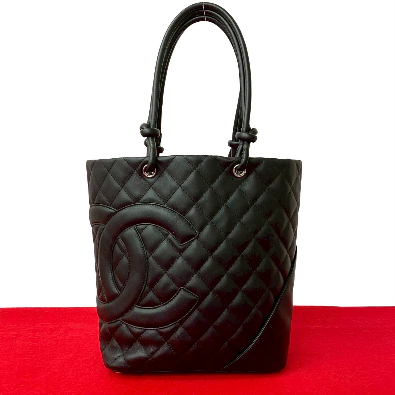 CHANEL シャネル カンボン ココマーク ロゴ レザー ハンドバッグ ブラック
 32938