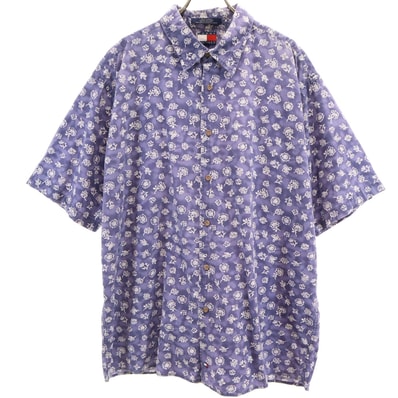 TOMMY HILFIGER トミーヒルフィガー 90s オールド 総柄 半袖 シャツ XL ネイビー