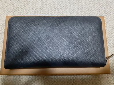 Burberry London Check and Leather Ziparound Wallet "Dark Charcoal"