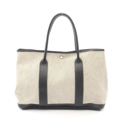 エルメス HERMES ガーデンパーティPM トートバッグ バッグ トワルアッシュ / ブッフル トワルアッシュ □G刻印(2003年製造) レディース ブラック系 / ホワイト系 【中古】