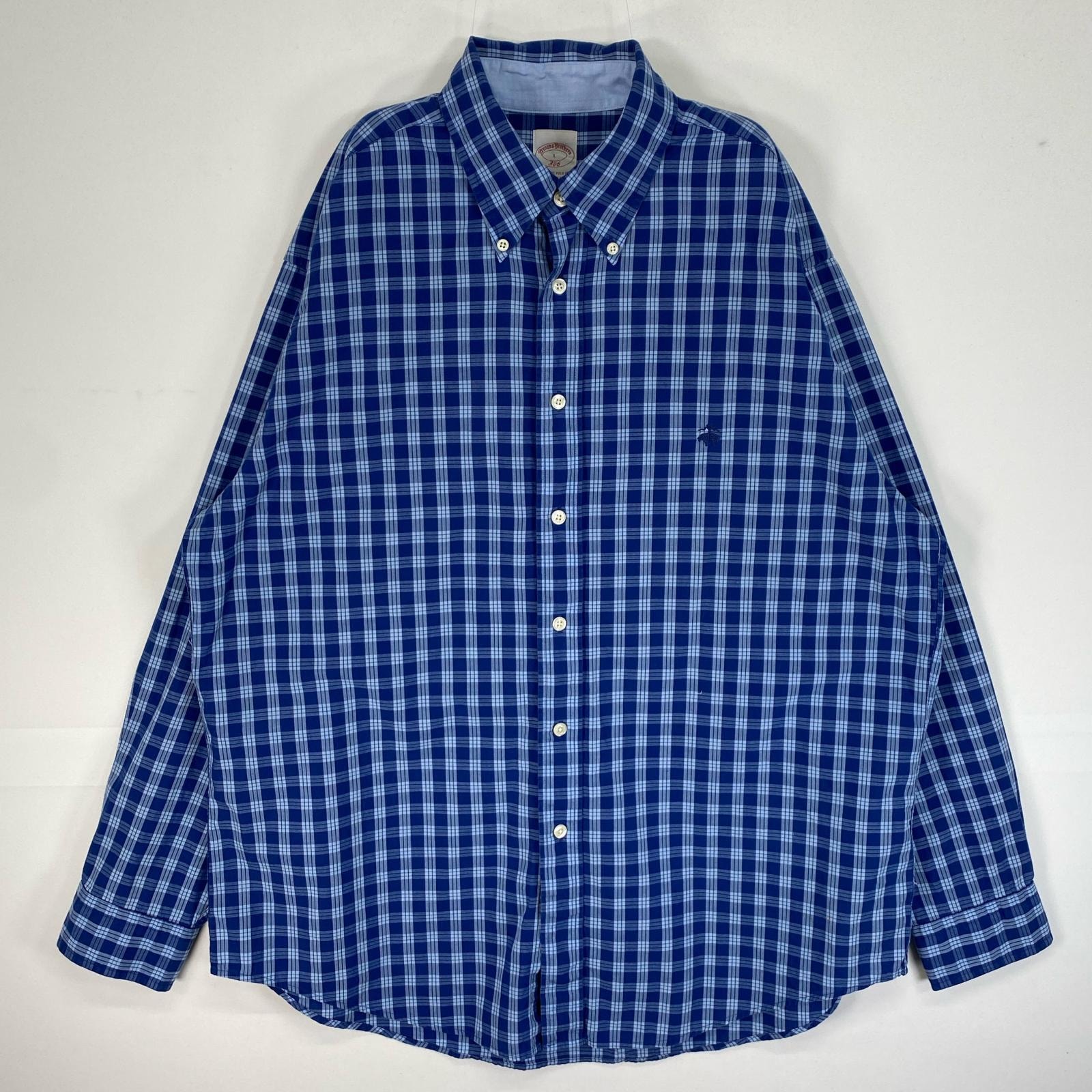 古着 ブルックスブラザーズ Brooks Brothers 長袖シャツ ロゴ 刺繍 ボタンダウン 346 L  ブルー系 チェック メンズ
