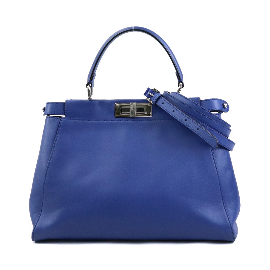 フェンディ FENDI ハンドバッグ ショルダーバッグ ピーカブー レギュラー バグズ モンスターアイ レザー/パイソン ブルー レディース 8BN226-Q9N【中古】 90082a
