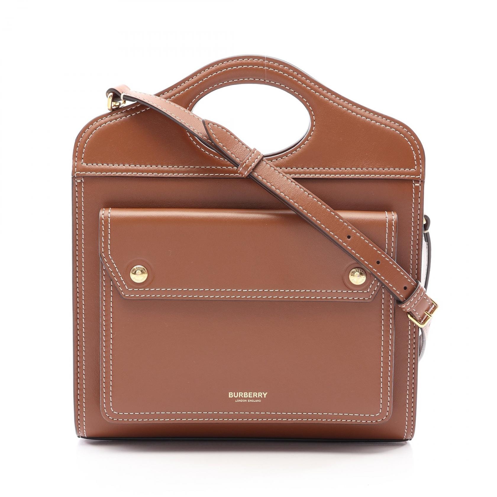 バーバリー BURBERRY MN POCKET BAG 2WAY ハンドバッグ バッグ レザー レディース ブラウン系 8014776 【中古】