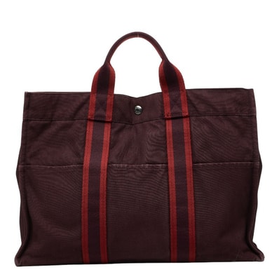 エルメス フールトゥMM トートバッグ ハンドバッグ ワインレッド キャンバス レディース HERMES 【中古】