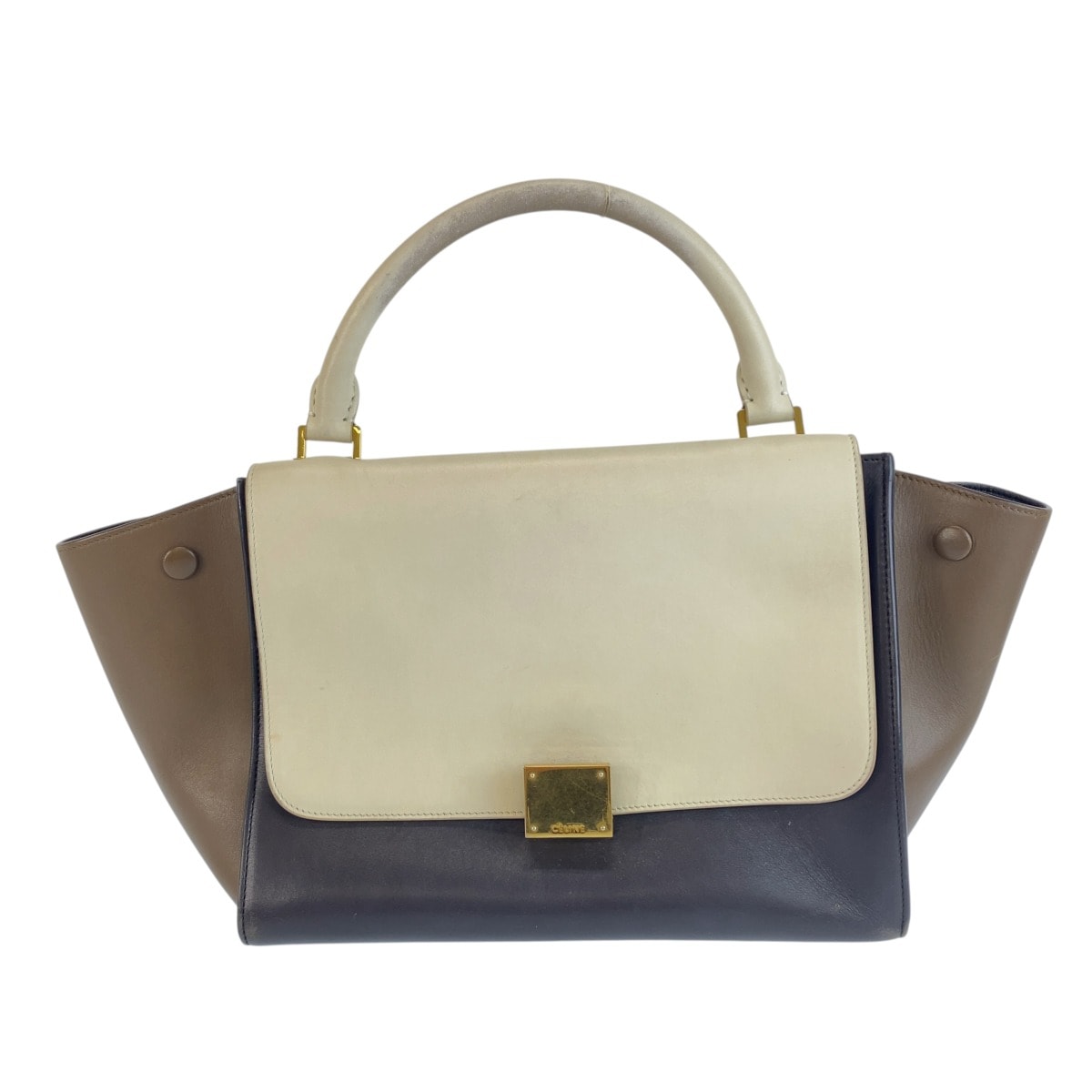CELINE セリーヌ トラペーズ ブラウン ホワイト レザー ハンドバッグ 2WAY ショルダーバッグ 1-0295772 【中古】