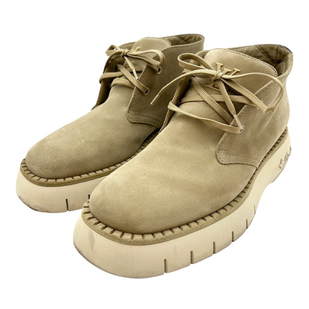 LOUIS VUITTON ルイヴィトン ブーツ スクエアライン アンクルブーツ モノグラム ショートブーツ 靴 6 1/2 スウェード    ベージュ メンズ【中古品】