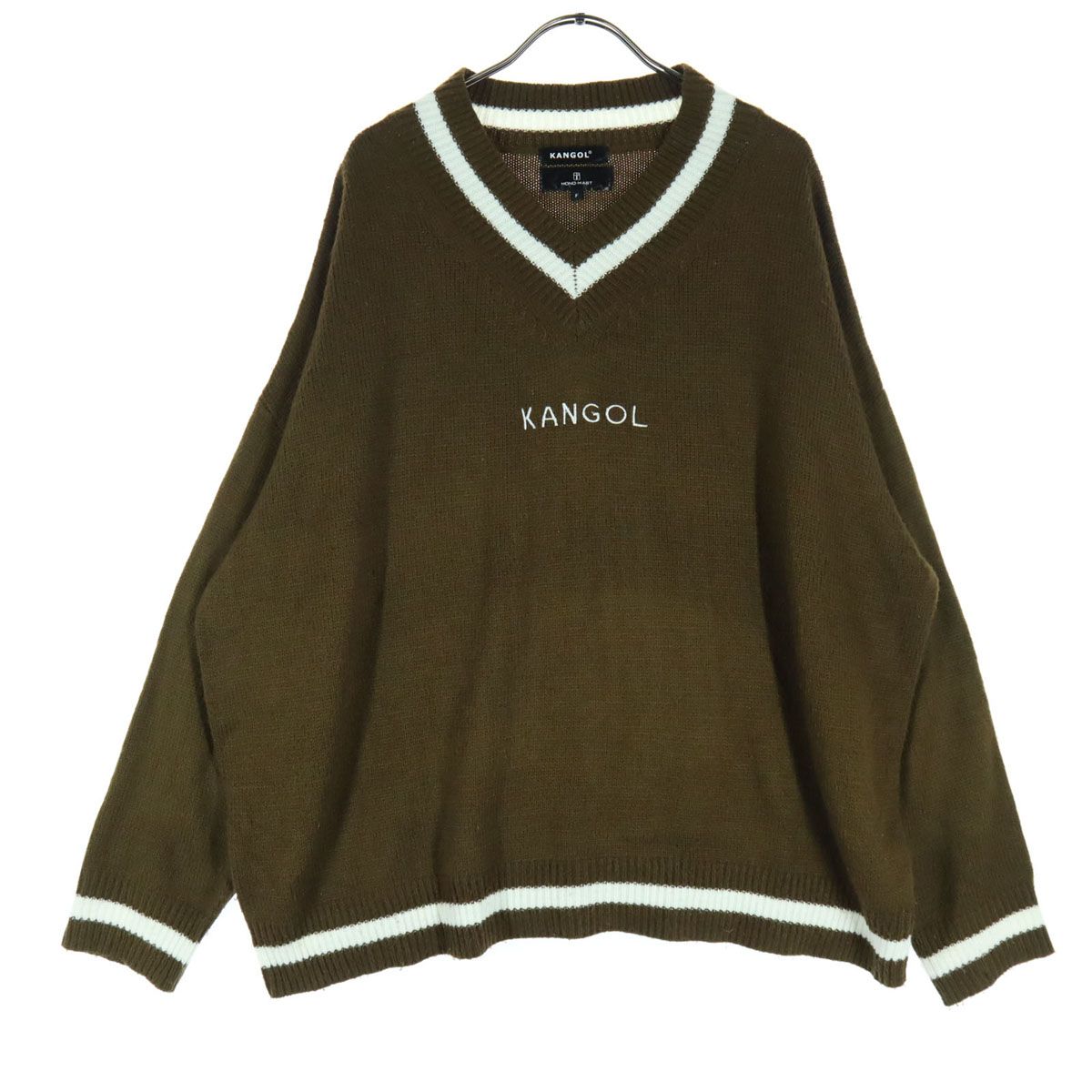 KANGOL カンゴール MONO-MART モノマート コラボ ロゴ刺繍  袖ライン 長袖 Vネック セーター F ブラウン