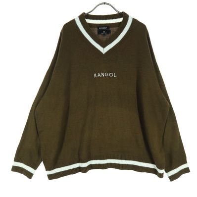 KANGOL カンゴール MONO-MART モノマート コラボ ロゴ刺繍 袖ライン 長袖 Vネック セーター F ブラウン