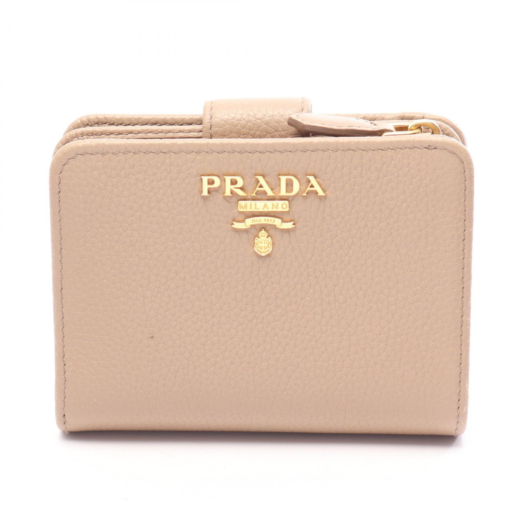 プラダ PRADA 二つ折り財布 財布 レザー レディース ベージュ系 1ML018 【中古】
