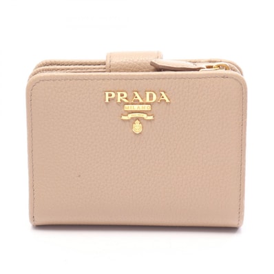プラダ PRADA 二つ折り財布 財布 レザー レディース ベージュ系 1ML018 【中古】
