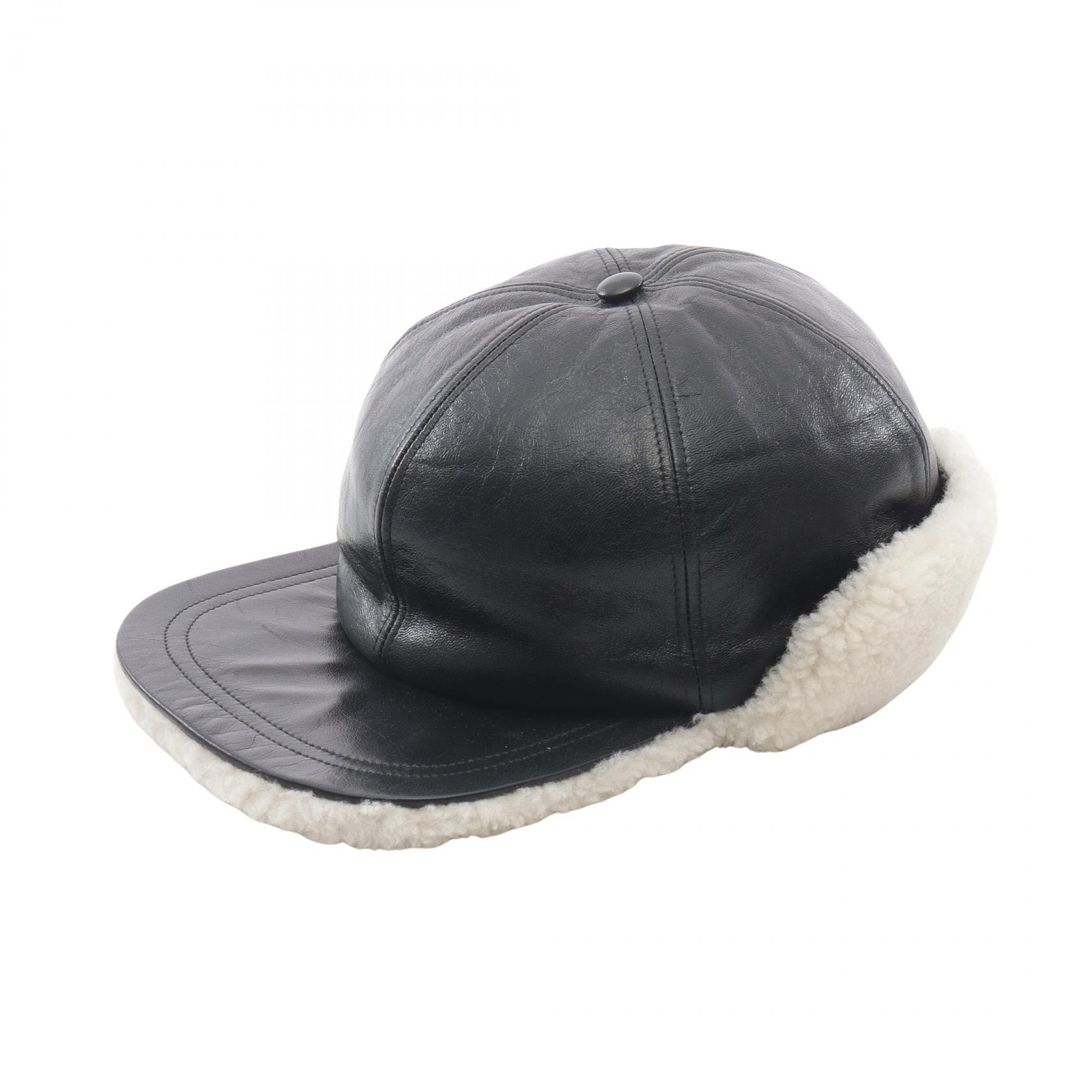 ディオール Dior イヤーマフ キャップ 帽子 ムートン ラムレザー メンズ レディース ブラック系 15ORG919A70190057 【中古】
