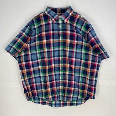 古着 ブルックスブラザーズ Brooks Brothers 半袖シャツ ボタンダウン 胸ポケット 346 マルチカラー 2XL ネイビー系 チェック メンズ