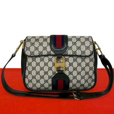 GUCCI グッチ シェリーライン GG ロゴ 柄 レザー PVC ショルダーバッグ ネイビー
20331
