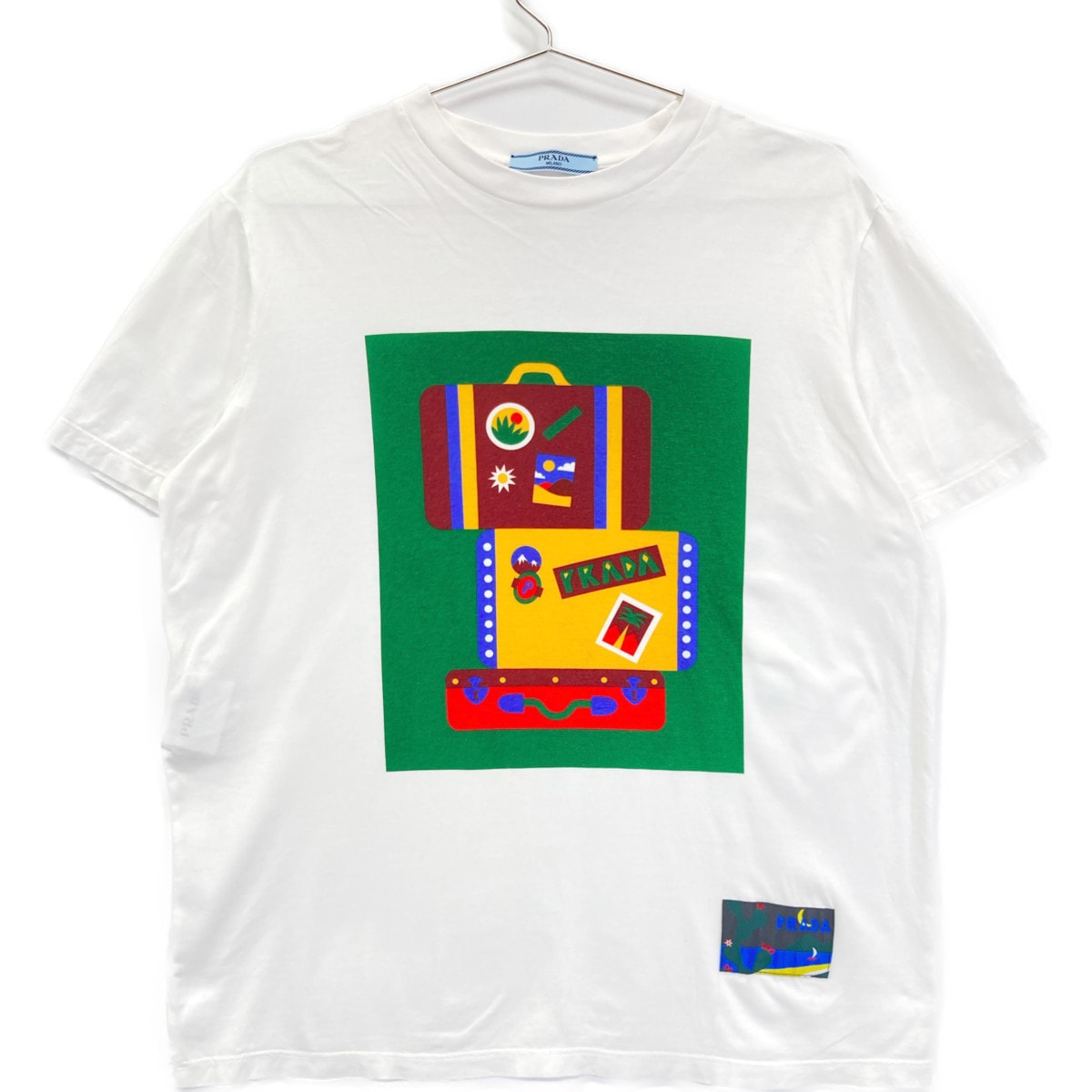 プラダ 135664 S181 ホワイト×グリーン グラフィックプリント ショートスリーブカットソー S