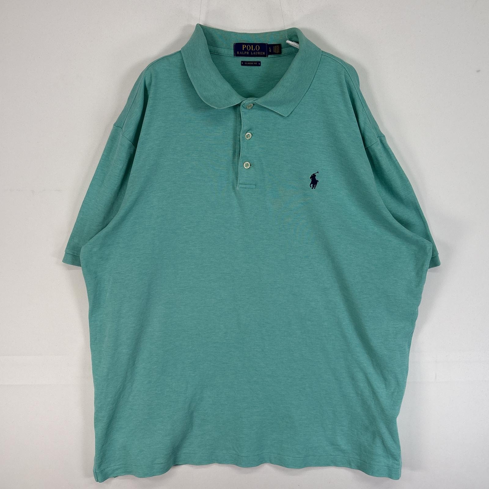 古着 ポロ・ラルフローレン POLO RALPH LAUREN 半袖 ポロシャツ ロゴ 刺繍 3ボタン CLASSIC FIT L  水色系 無地 メンズ