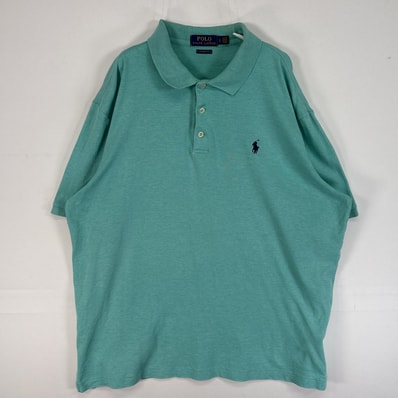 古着 ポロ・ラルフローレン POLO RALPH LAUREN 半袖 ポロシャツ ロゴ 刺繍 3ボタン CLASSIC FIT L 水色系 無地 メンズ