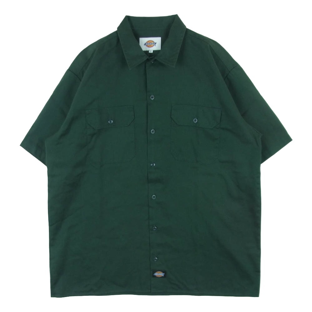 Dickies ディッキーズ 55557 Work Shirt 半袖 ワーク シャツ ミャンマー製 グリーン系 L【中古】