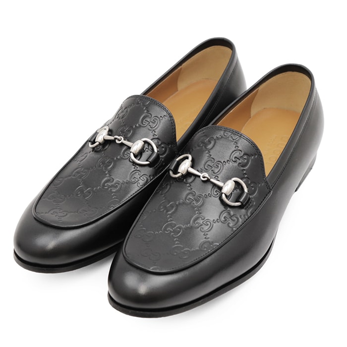 【未使用】GUCCI グッチ レザーローファー サイズ 7 1/2 メンズ ホースビット GGスプリーム エンボス レザーソール シューズ 革靴 箱・袋付属 ブラック 黒 イタリア製 798997