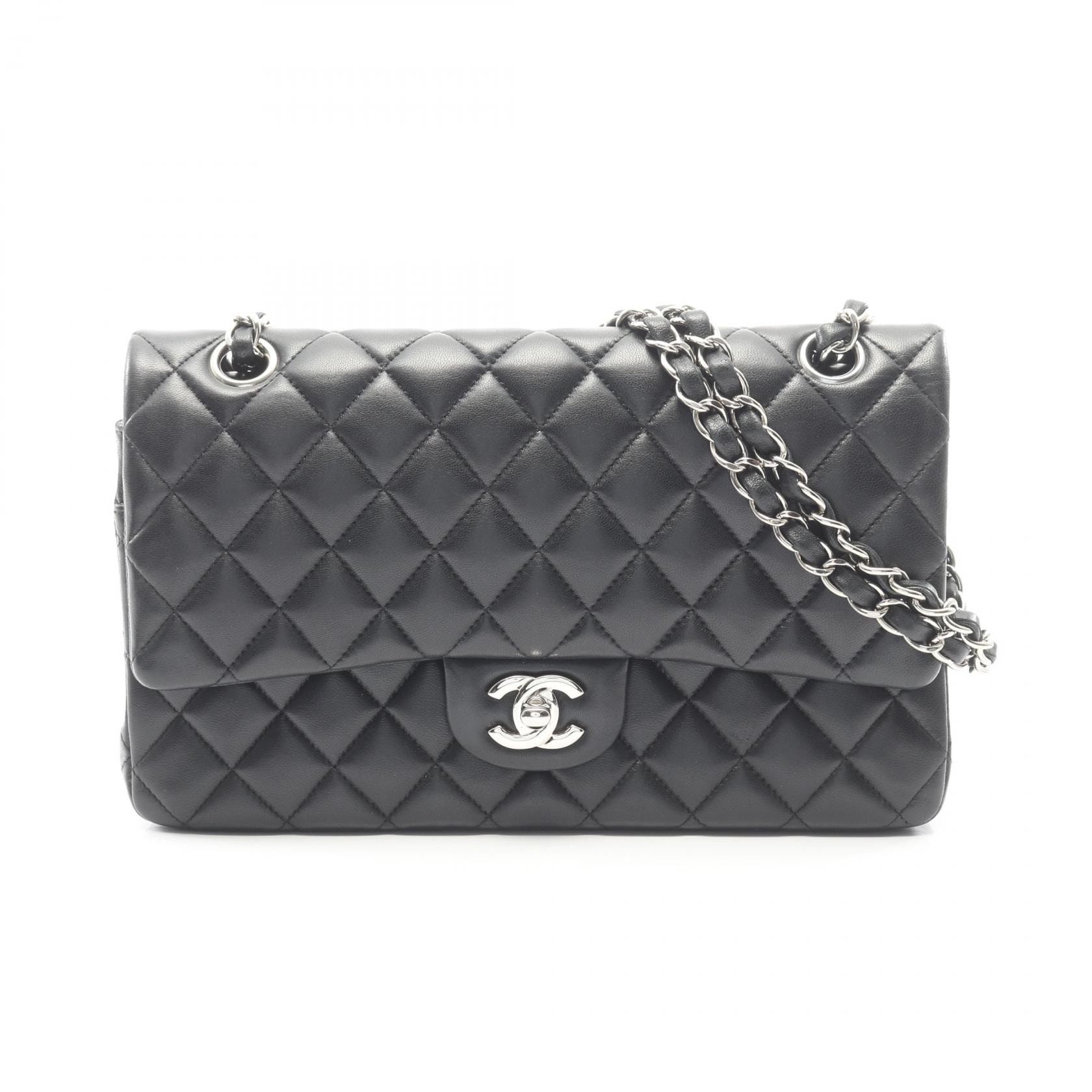 シャネル CHANEL マトラッセ Wフラップ ショルダーバッグ バッグ ラムスキン(羊革) レディース ブラック系 【中古】