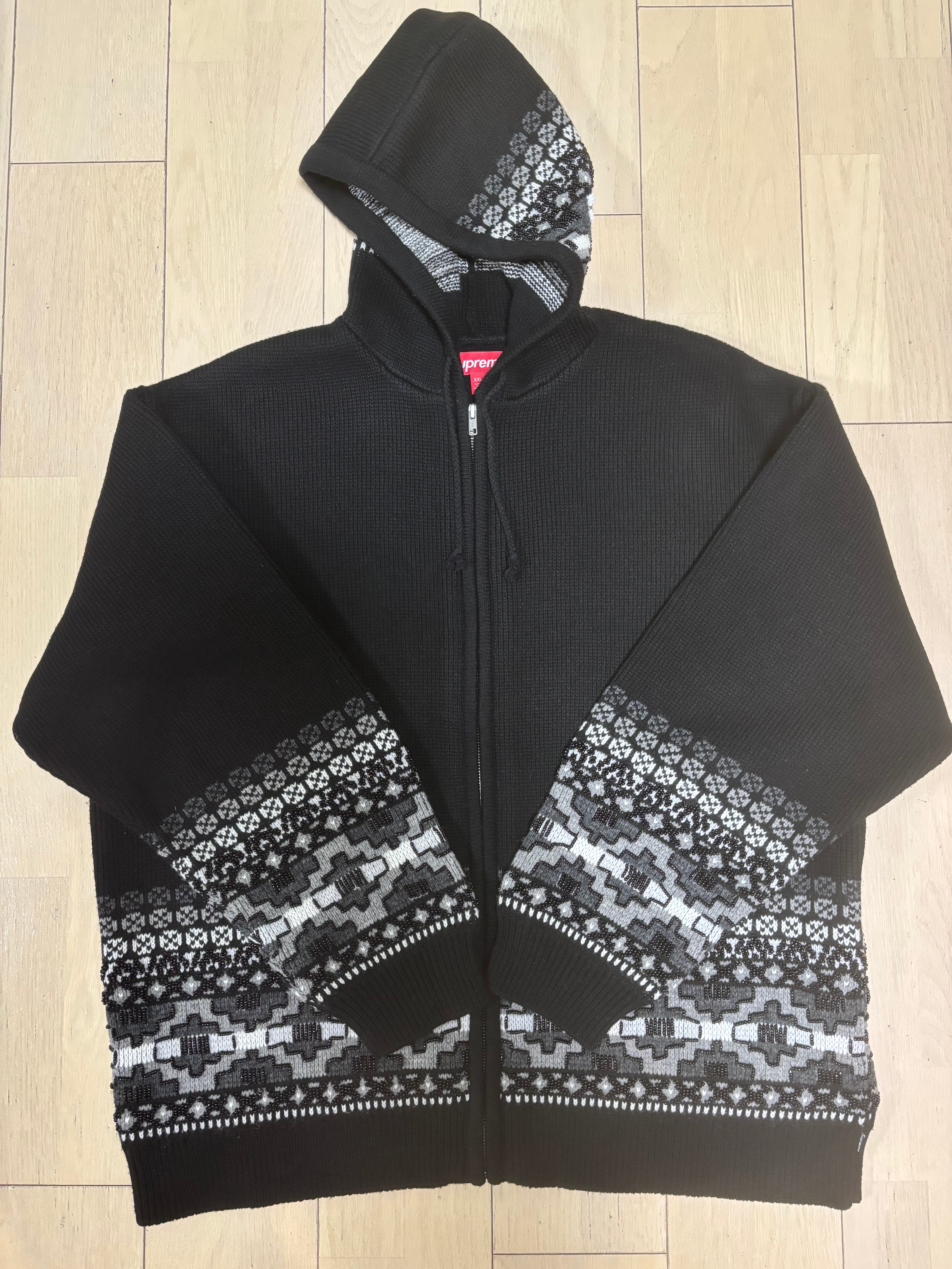 Supreme Beaded Zip Up Hooded Sweater "Black"