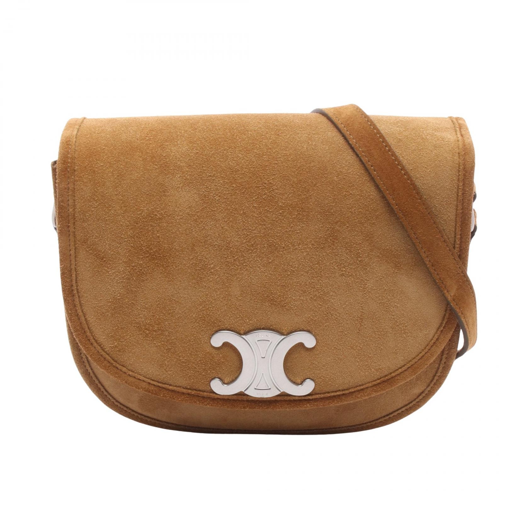セリーヌ CELINE トリオンフ ショルダーバッグ バッグ スウェード レディース ブラウン系 114453GDE 【中古】