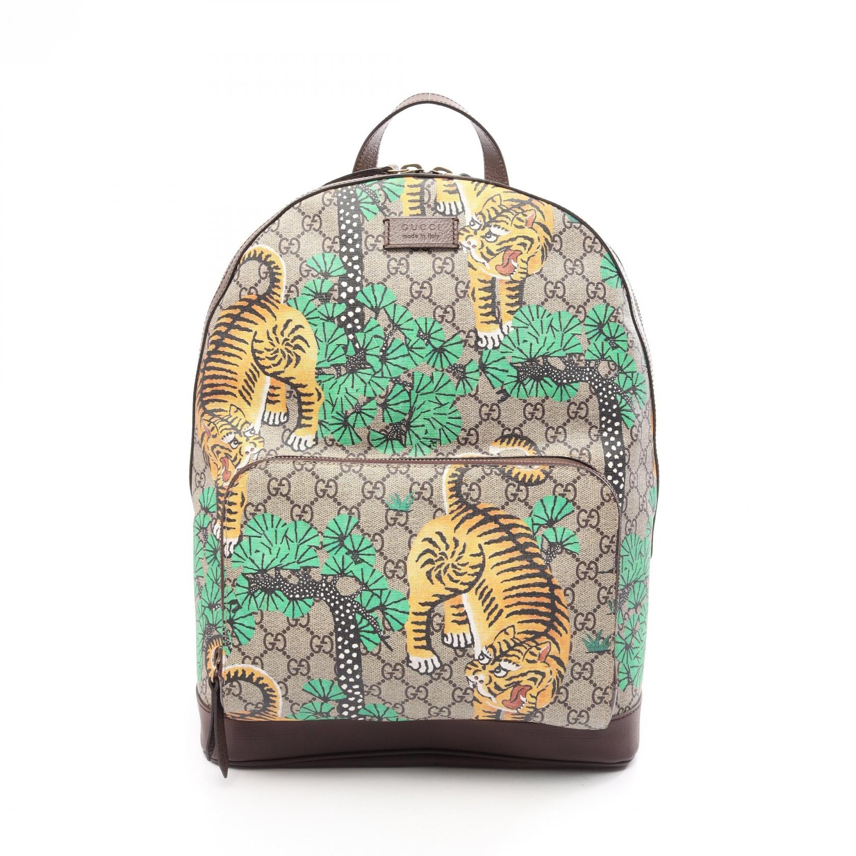 グッチ GUCCI GGスプリーム ベンガル シェリーライン リュックサック バックパック バッグ PVCコーティングキャンバス レザー メンズ レディース ベージュ系 / ブラウン系 / マルチカラー 428027 【中古】