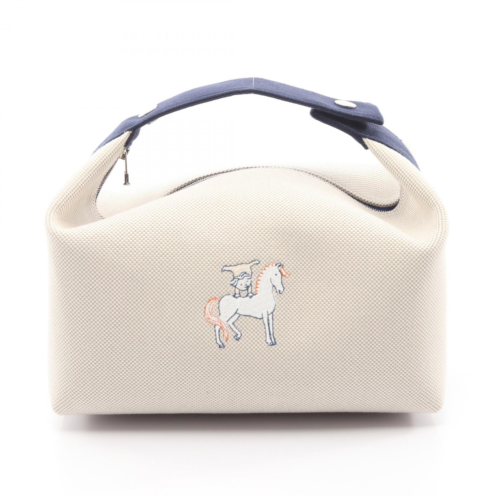 エルメス HERMES ブリッドアブラックGM カブリオル ハンドバッグ バッグ キャンバス レディース ベージュ系 / ネイビー系 【中古】