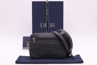 美品 Dior ディオール サファリ レザー メッセンジャーバッグ 1SFPO101UAT ショルダーバッグ グレー レザー メンズ