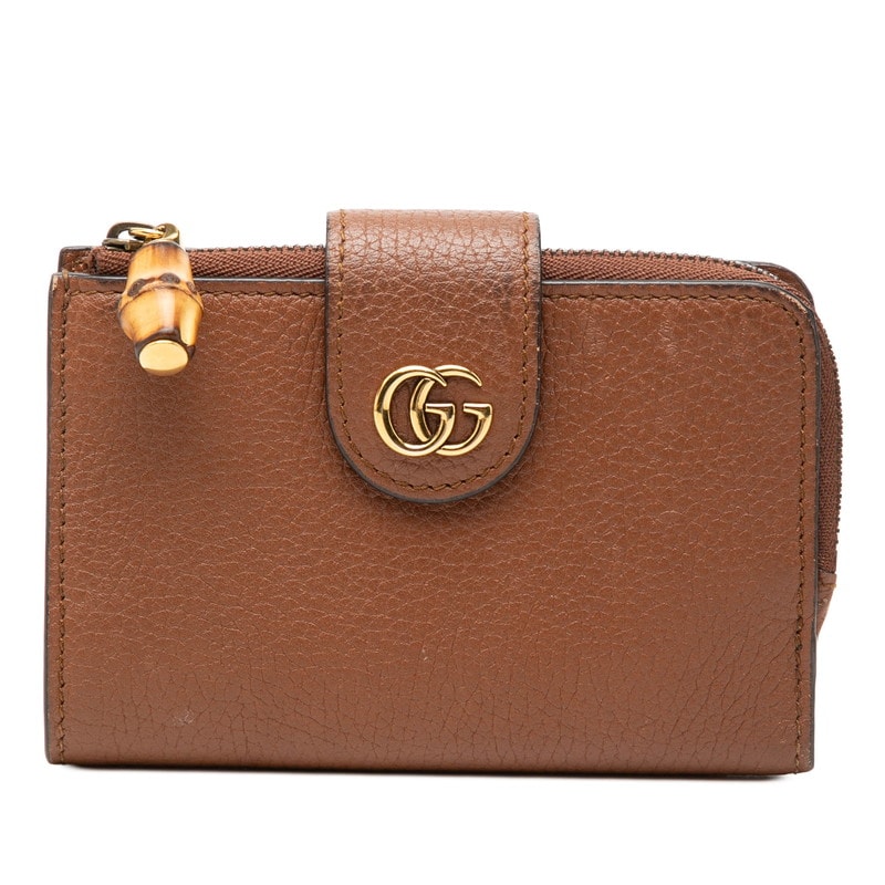 グッチ GGマーモント バンブー 二つ折り財布 ミディアムウォレット 739498 ブラウン レザー レディース GUCCI 中古
