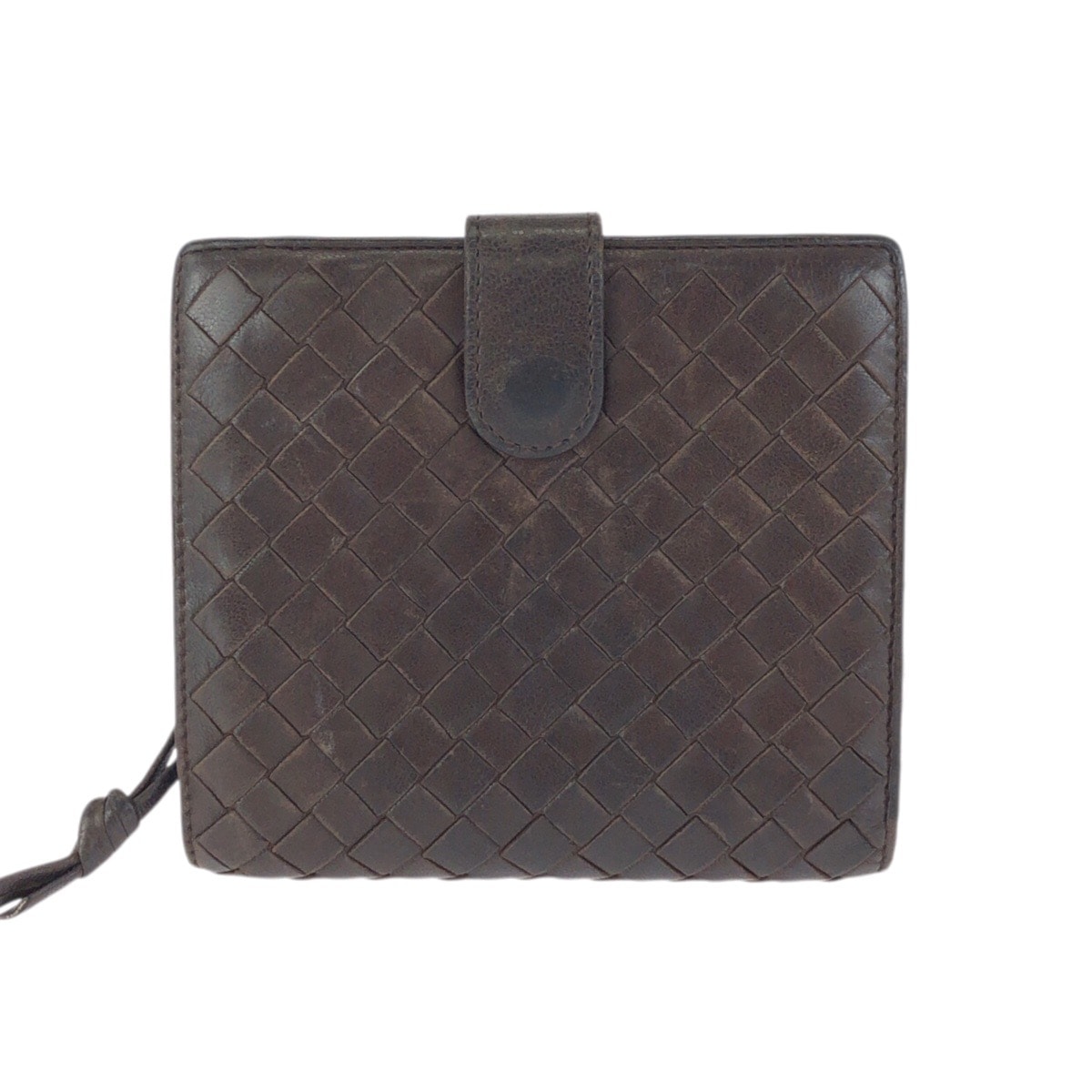BOTTEGAVENETA ボッテガヴェネタ イントレチャート ダークブラウン ゴールド金具 レザー 折財布 コンパクトウォレット 603071 【中古】