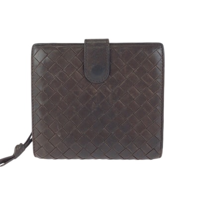 BOTTEGAVENETA ボッテガヴェネタ イントレチャート ダークブラウン ゴールド金具 レザー 折財布 コンパクトウォレット 603071 【中古】
