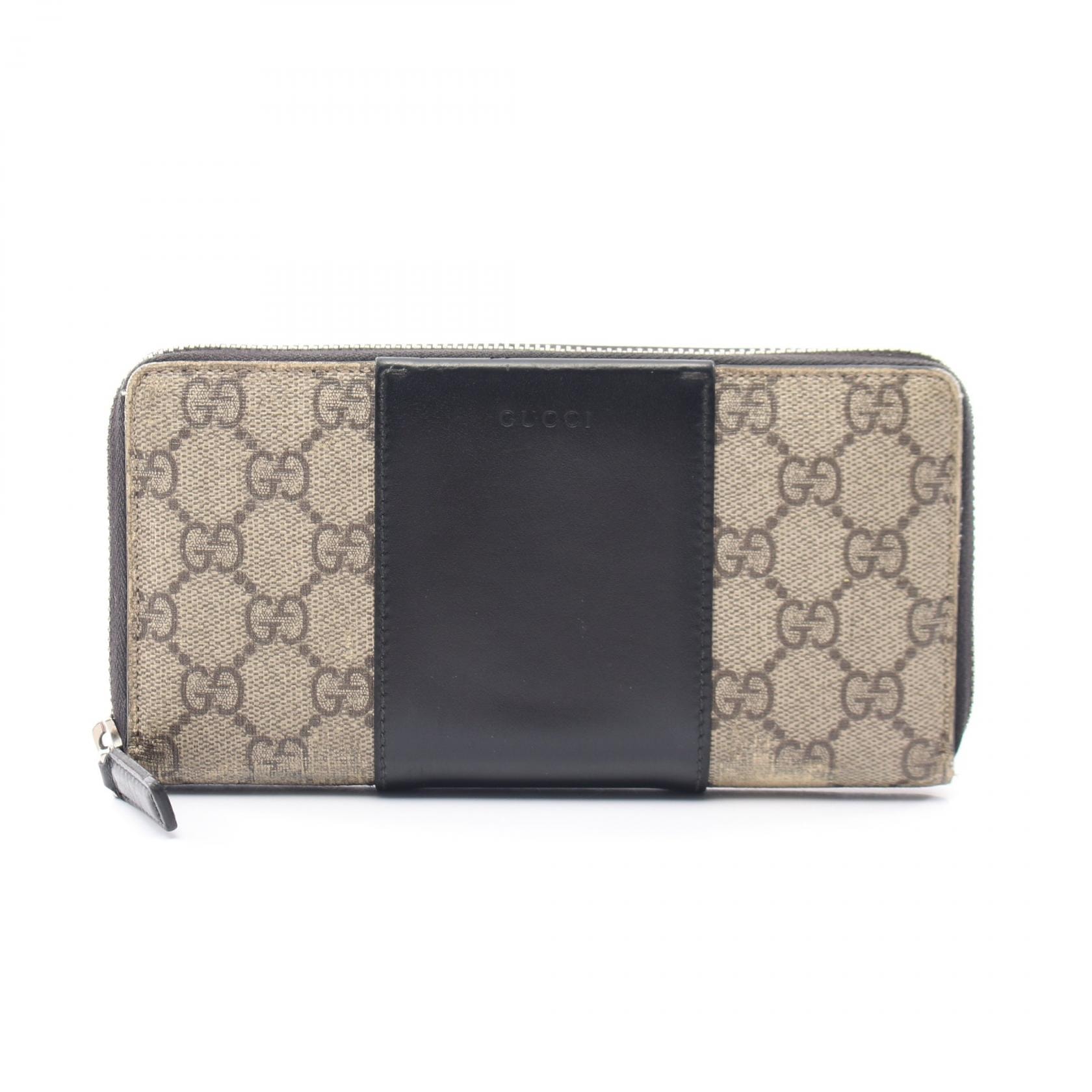 グッチ GUCCI EDEN GGスプリーム ラウンド長財布 財布 レザー PVC レディース ベージュ系 / ブラック系 451249 【中古】