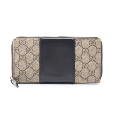 グッチ GUCCI EDEN GGスプリーム ラウンド長財布 財布 レザー PVC レディース ベージュ系 / ブラック系 451249 【中古】