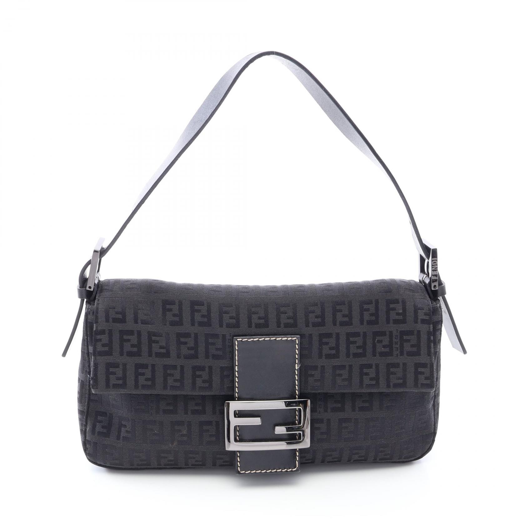 フェンディ FENDI マンマバケット ズッキーノ ハンドバッグ バッグ キャンバス レザー レディース ブラック系 【中古】