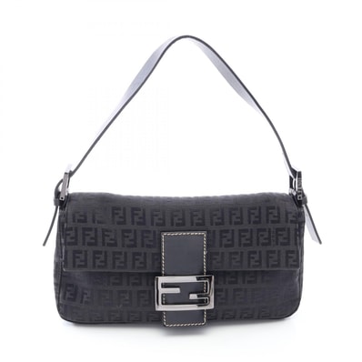 フェンディ FENDI マンマバケット ズッキーノ ハンドバッグ バッグ キャンバス レザー レディース ブラック系 【中古】