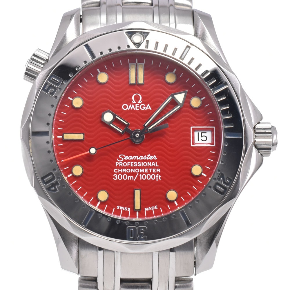 オメガ OMEGA 2552.61 シーマスター 300 丸井限定 デイト レッド 自動巻き ユニセックス 良品 腕時計 B#149114