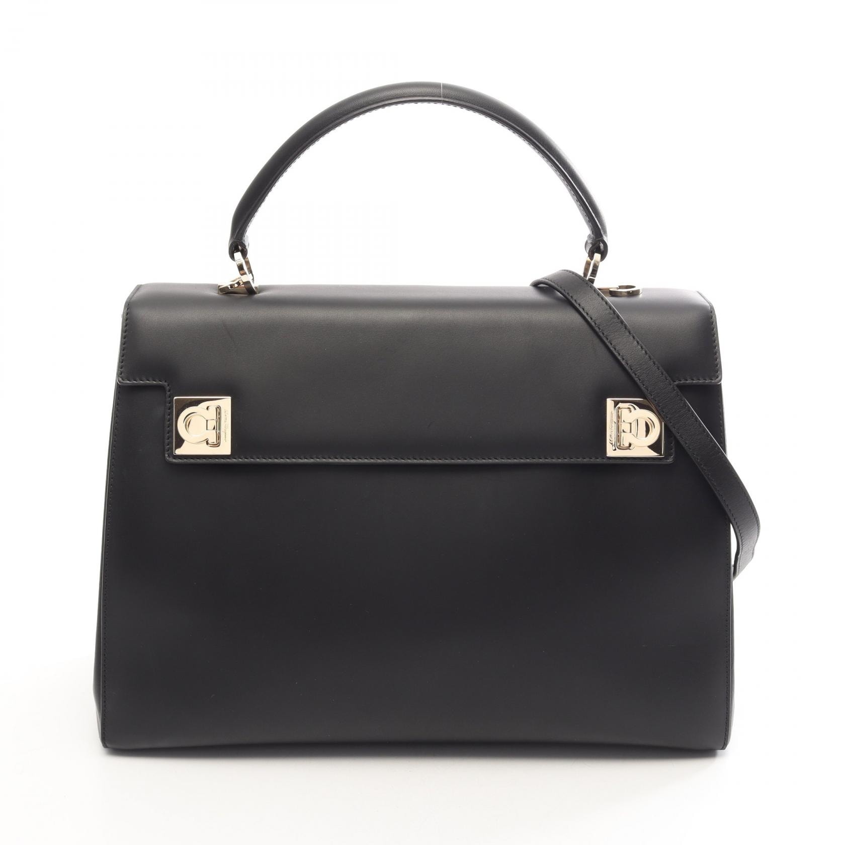 サルヴァトーレフェラガモ Salvatore Ferragamo ガンチーニ 2WAY ハンドバッグ バッグ レザー レディース ブラック系 【中古】