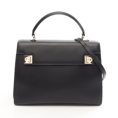 サルヴァトーレフェラガモ Salvatore Ferragamo ガンチーニ 2WAY ハンドバッグ バッグ レザー レディース ブラック系 【中古】
