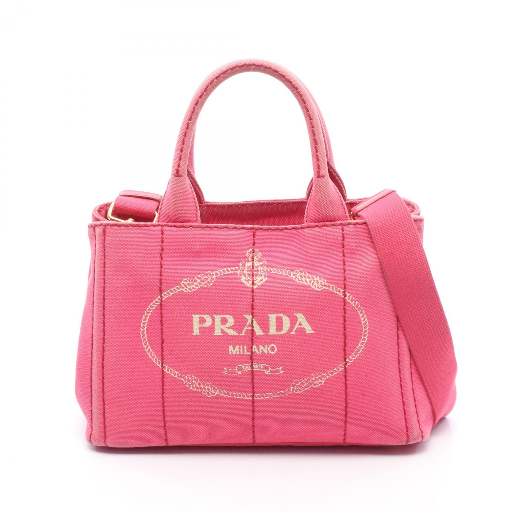 プラダ PRADA CANAPA カナパ ミニ 2WAY トートバッグ バッグ キャンバス レディース ピンク系 【中古】